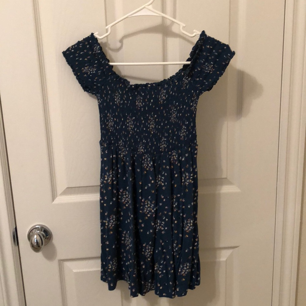 Dark green, off the shoulder floral dress